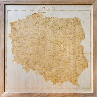 Polska mapa grawerowany obraz w drewnie